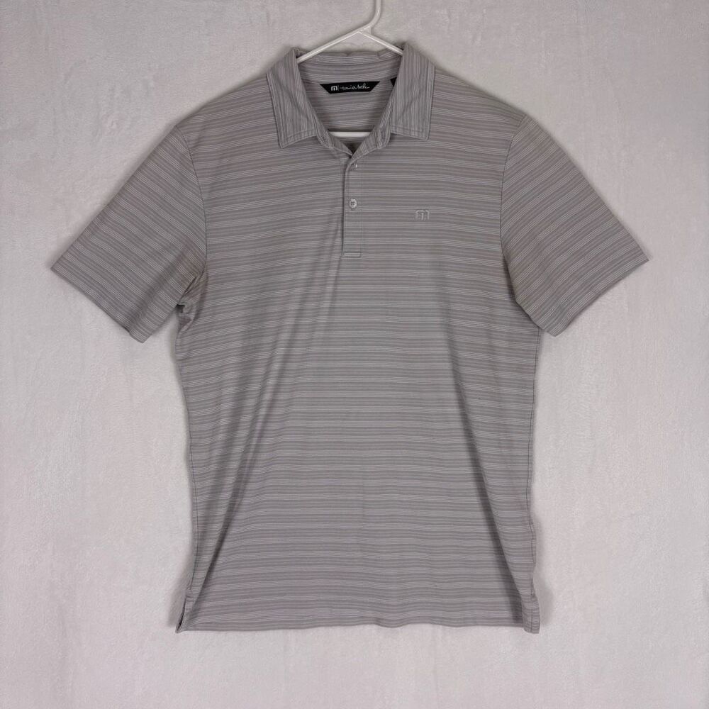 Travis Mathew Grey Striped Collared Golf Polo Top Men's Size Medium